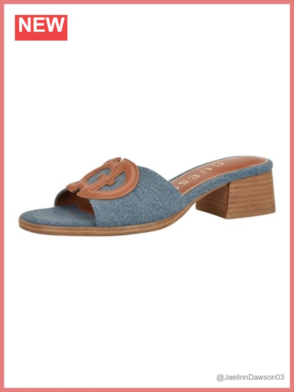 Cerinna Block Heel Slide Leather Denim Open Toe Sandals